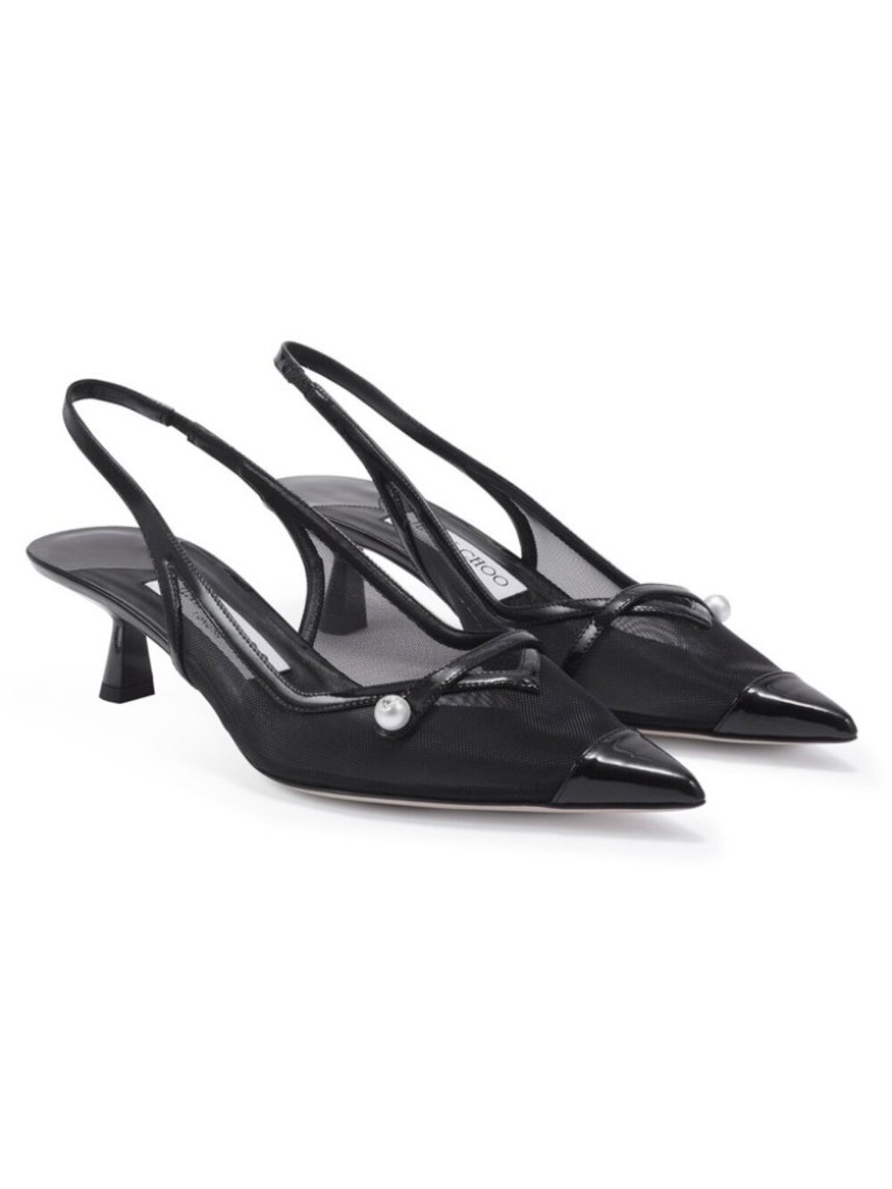 Jimmy Choo Amita 45 Black Mesh Embellished Slingback Pumps Size 7 NWT